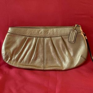 NWOT Coach Metallic Gold Leather Pleated Clutch